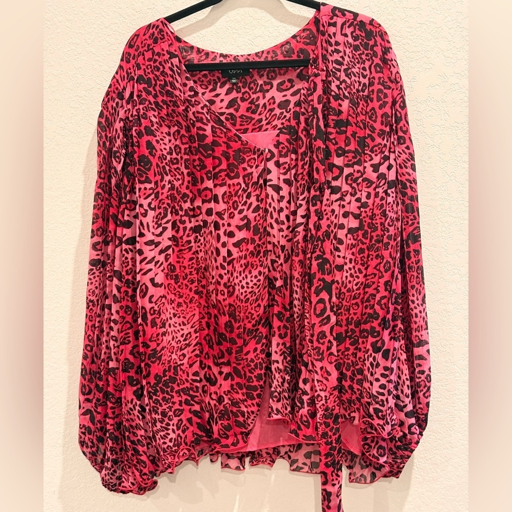 ODDY Pink Leopard Print Women's Blouse‎